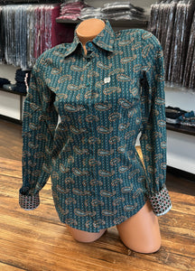 CINCH Women's Teal Button Down Western Shirt