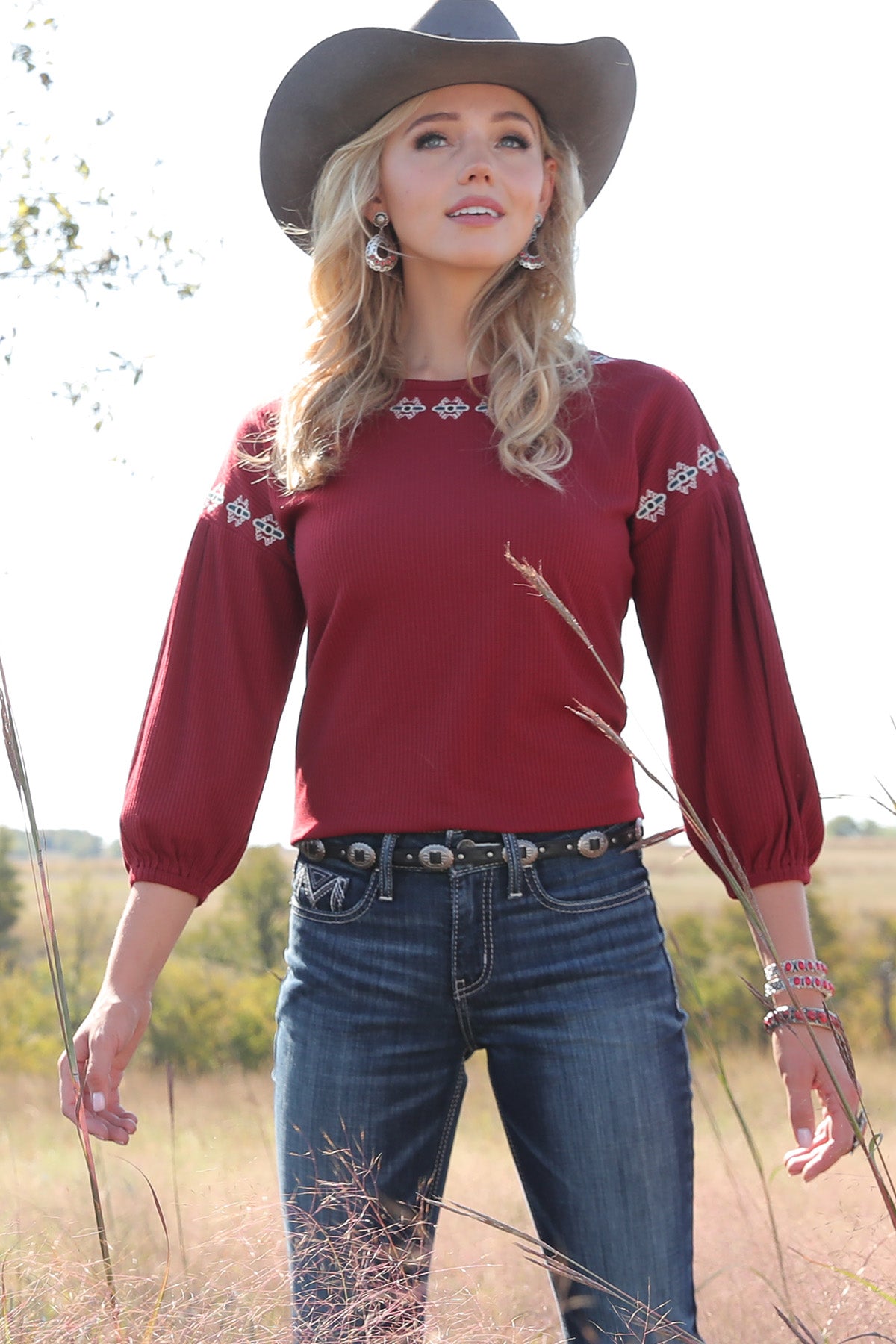 CRUEL GIRL Women's Burgundy 3/4 Sleeve Knit Shirt