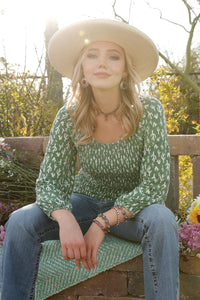 CRUEL GIRL Women's Green Long Sleeve Smocked Top