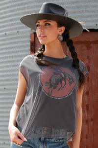 CRUEL GIRL Women's Charcoal Mesh Knit Tee