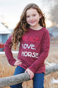 CRUEL GIRL Girl's "Peace. Love. Horses" Long Sleeve Tee