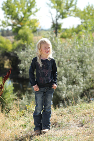 CRUEL GIRL Girl's Navy Cactus Print Long Sleeve Tee