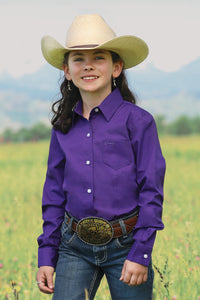 CRUEL GIRL Girl's Solid Purple Western Button Down