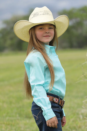 CRUEL GIRL Girl's Solid Teal Western Button Down