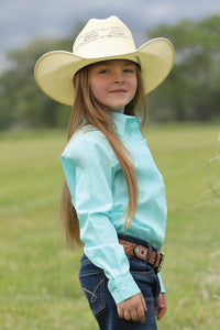 CRUEL GIRL Girl's Solid Teal Western Button Down