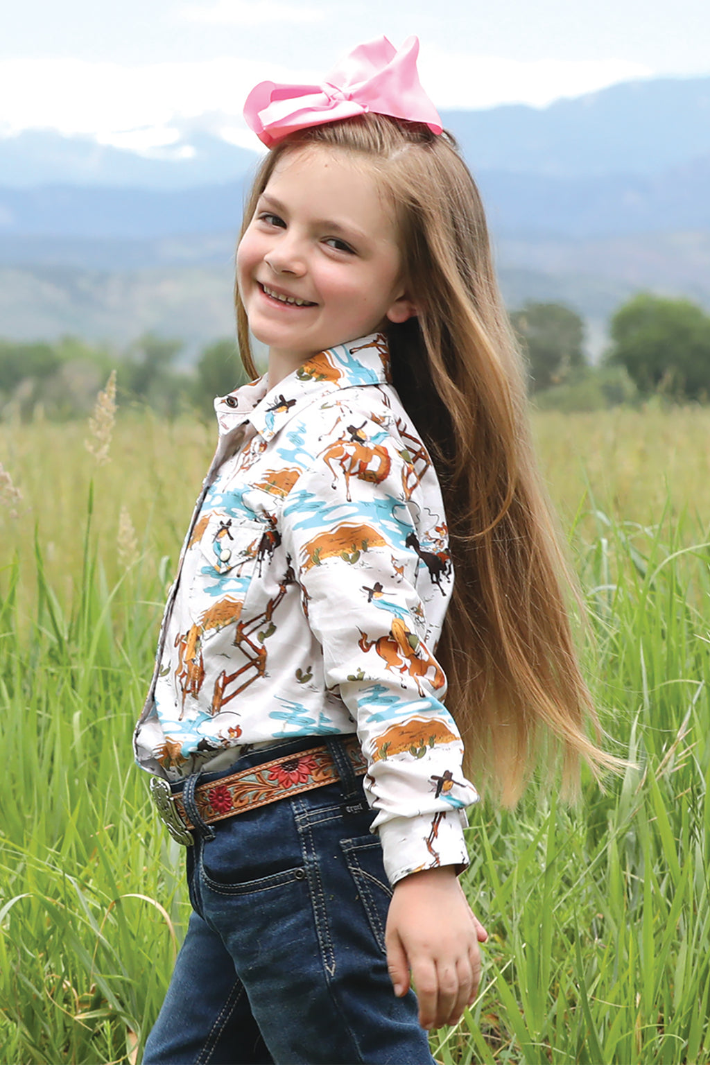 CRUEL GIRL Girl's Cream L/S Print Western Button Down