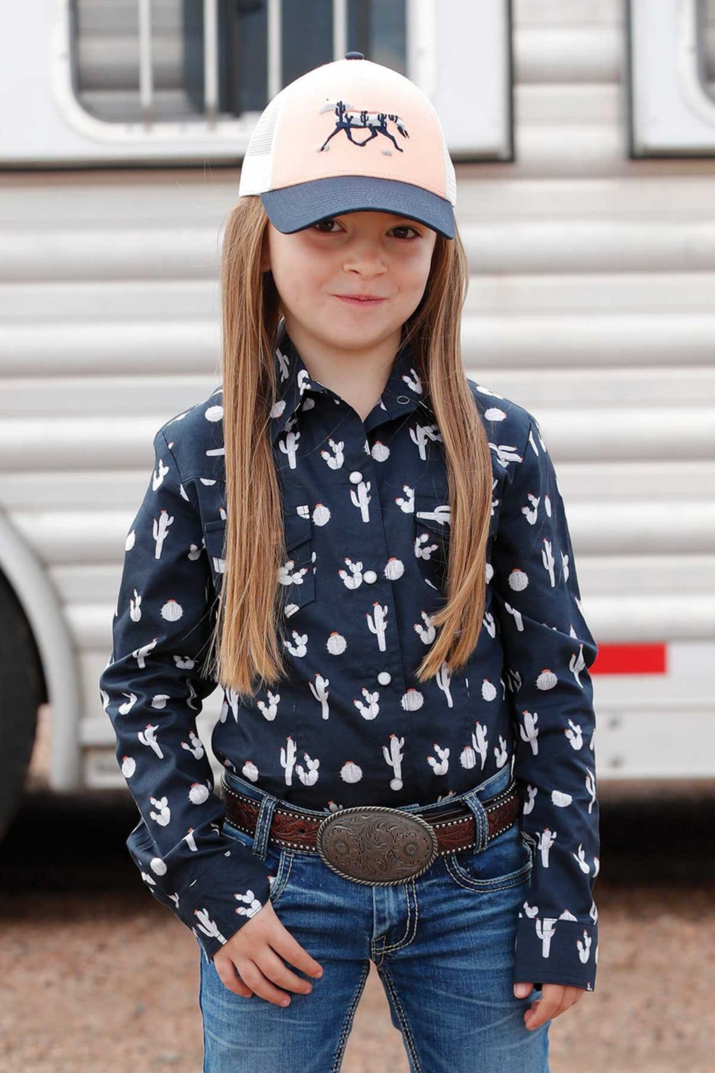CRUEL GIRL Girl's Navy L/S Snap Front Western Button Down