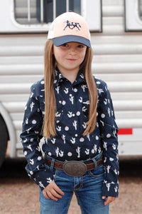 CRUEL GIRL Girl's Navy L/S Snap Front Western Button Down