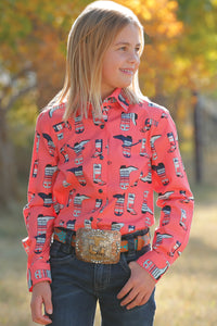 CRUEL GIRL Girl's Coral Button-Down Western Shirt