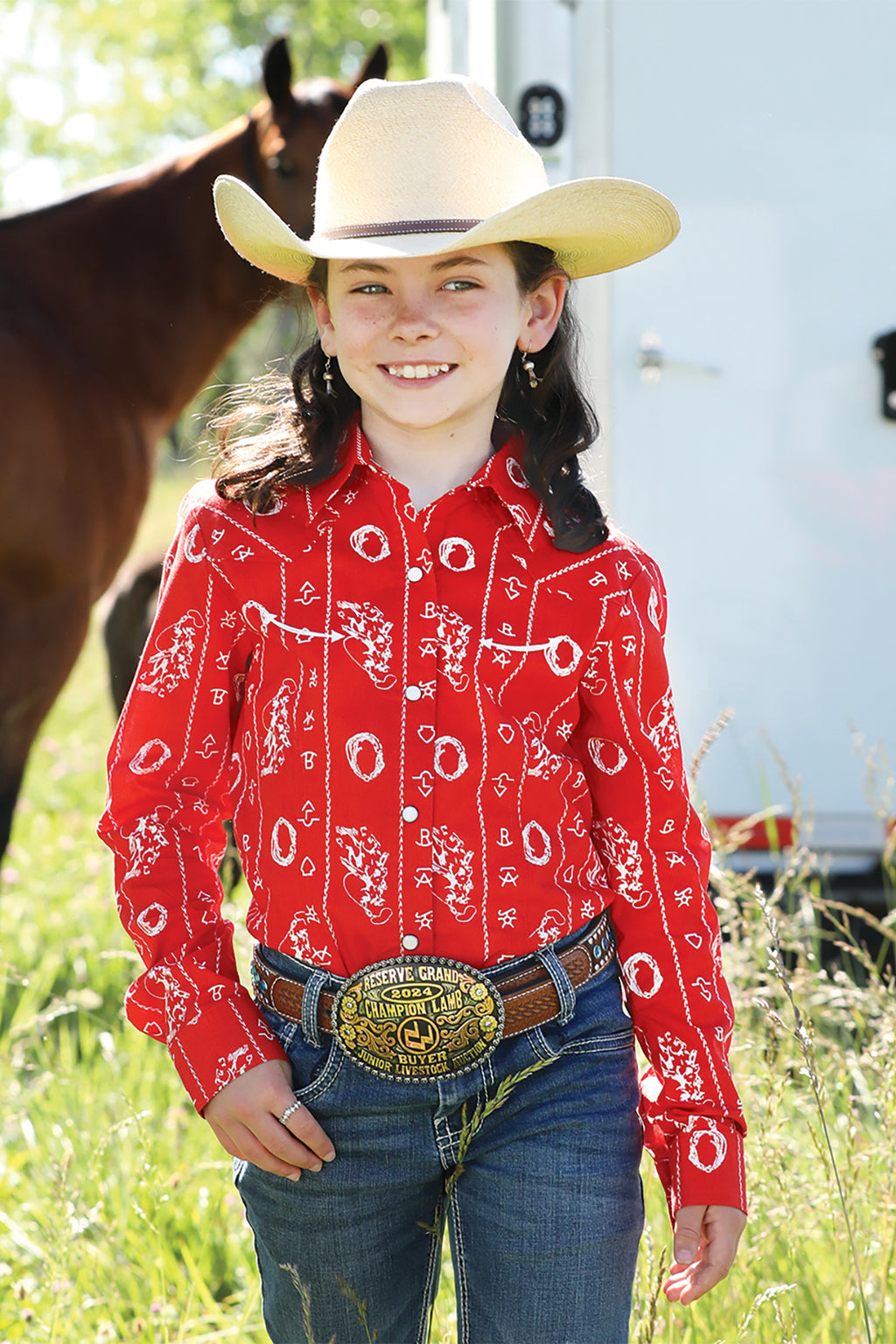 CRUEL GIRL Girl's Red Button-Down Western Shirt