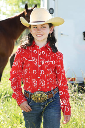 CRUEL GIRL Girl's Red Button-Down Western Shirt