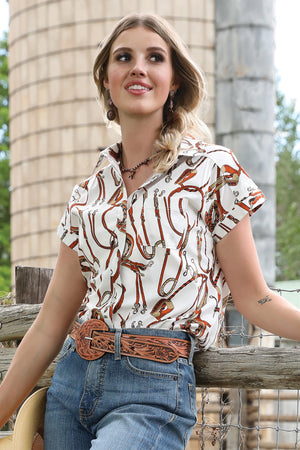 CRUEL GIRL Women's White S/S Print Button Down