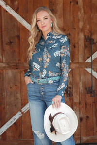 CRUEL GIRL Women's Blue L/S Western Shirt