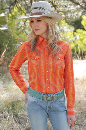 CRUEL GIRL Women's Orange L/S  Western Button Down