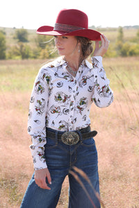 CRUEL GIRL Women's Cream L/S Printed Western Shirt