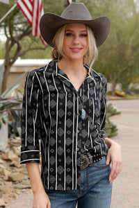 CRUEL GIRL Women's Black L/S Printed Western Shirt