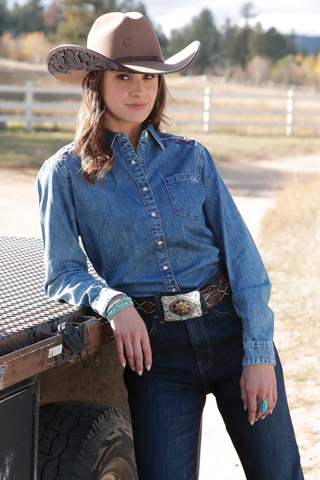 CRUEL GIRL Women's Denim L/S Western Shirt