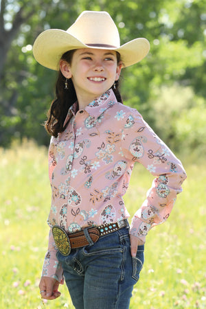CRUEL GIRL Girl's Pink L/S Snap Front Western Shirt