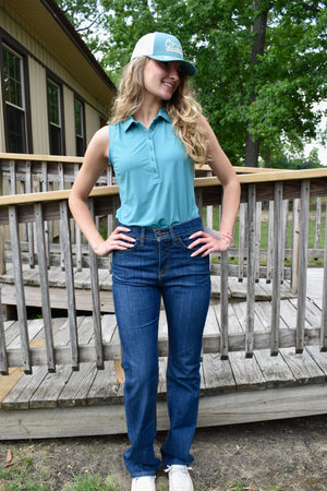 CINCH Women's Blue Sleeveless Polo