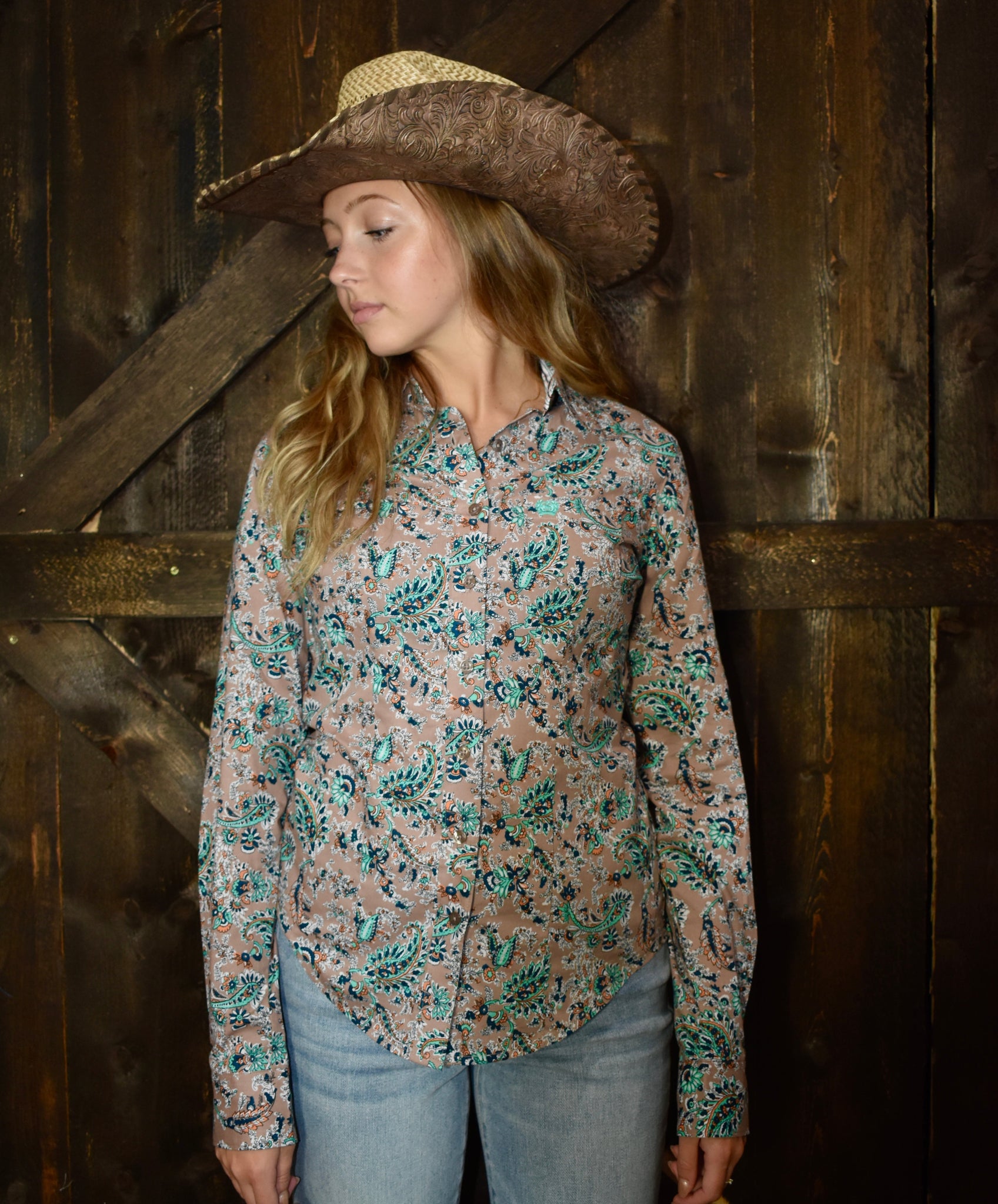 CINCH Women's Brown Western Button-Down Shirt