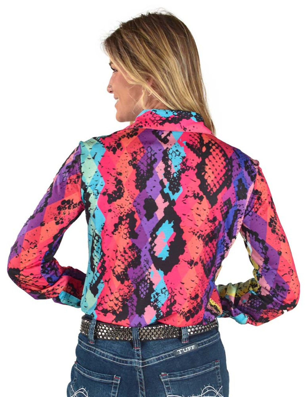 COWGIRL TUFF Women's Colorful Snakeskin Mid-weight Stretch Jersey Pullover Button-Up