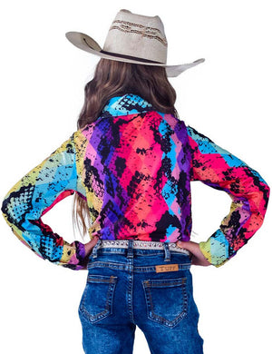 COWGIRL TUFF Girl's Colorful Snakeskin Stretch Pullover Button