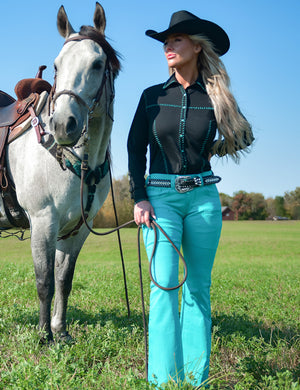 COWGIRL TUFF Women's Turquoise Pull-On Trousers Jean