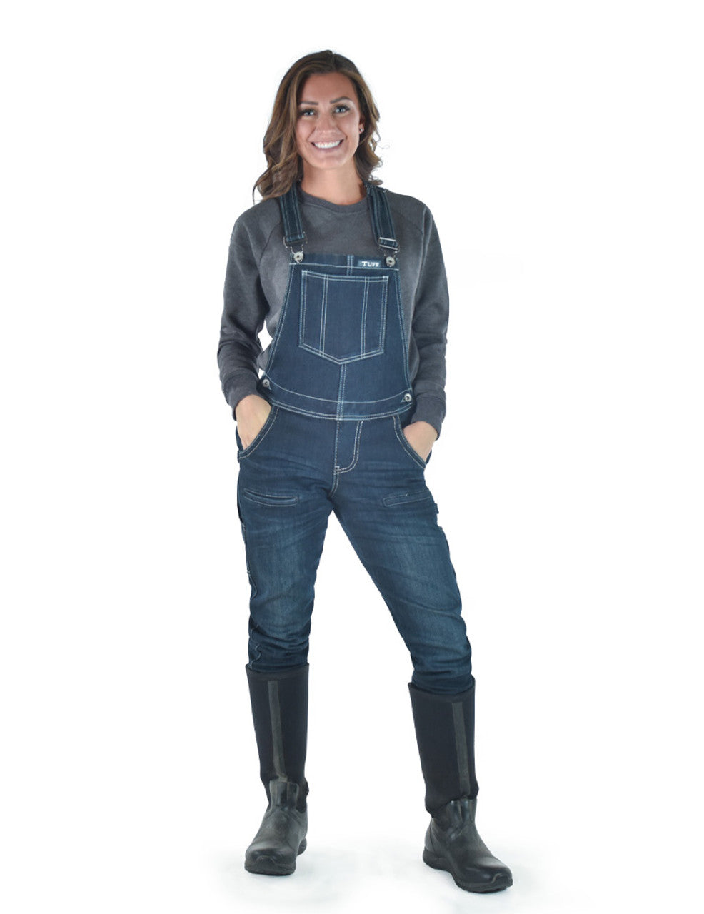 COWGIRL TUFF Dark DFMI Flannel Bib Overall Tuck-In