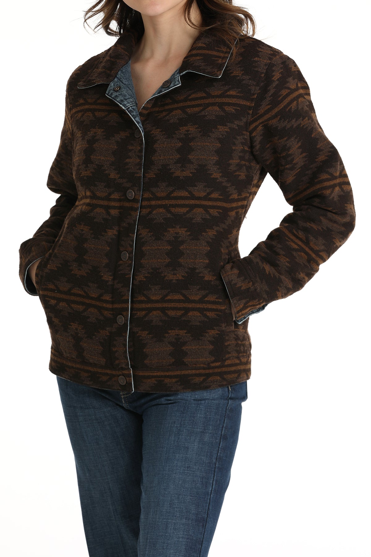 CINCH Women's Indigo/Brown Reversible Trucker's Jacket