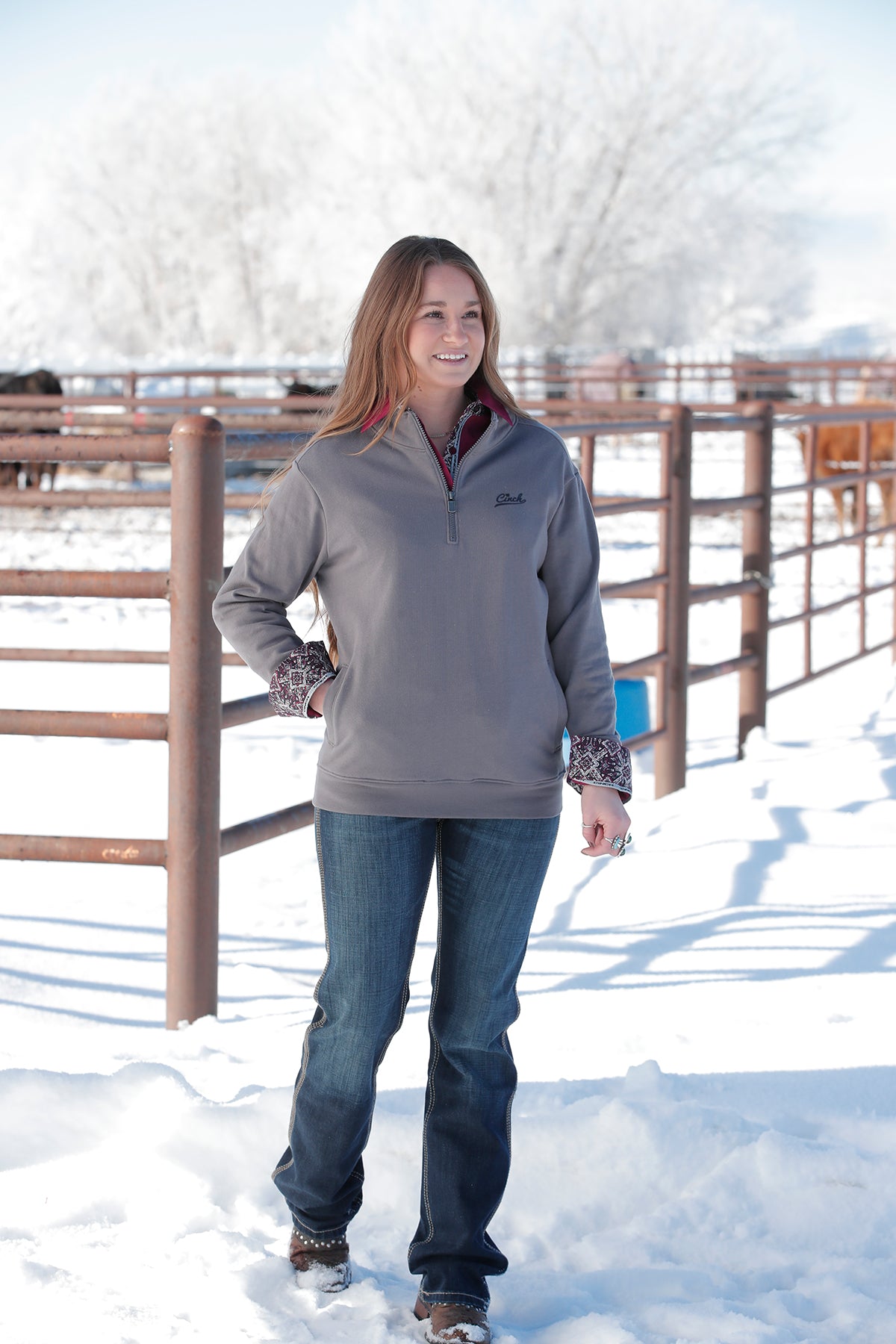 CINCH Women's Gray Quarter Zip Pullover