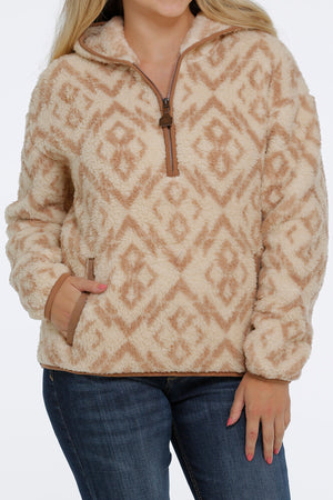 CINCH Women's Sherpa Hoodie Cream Half Zip