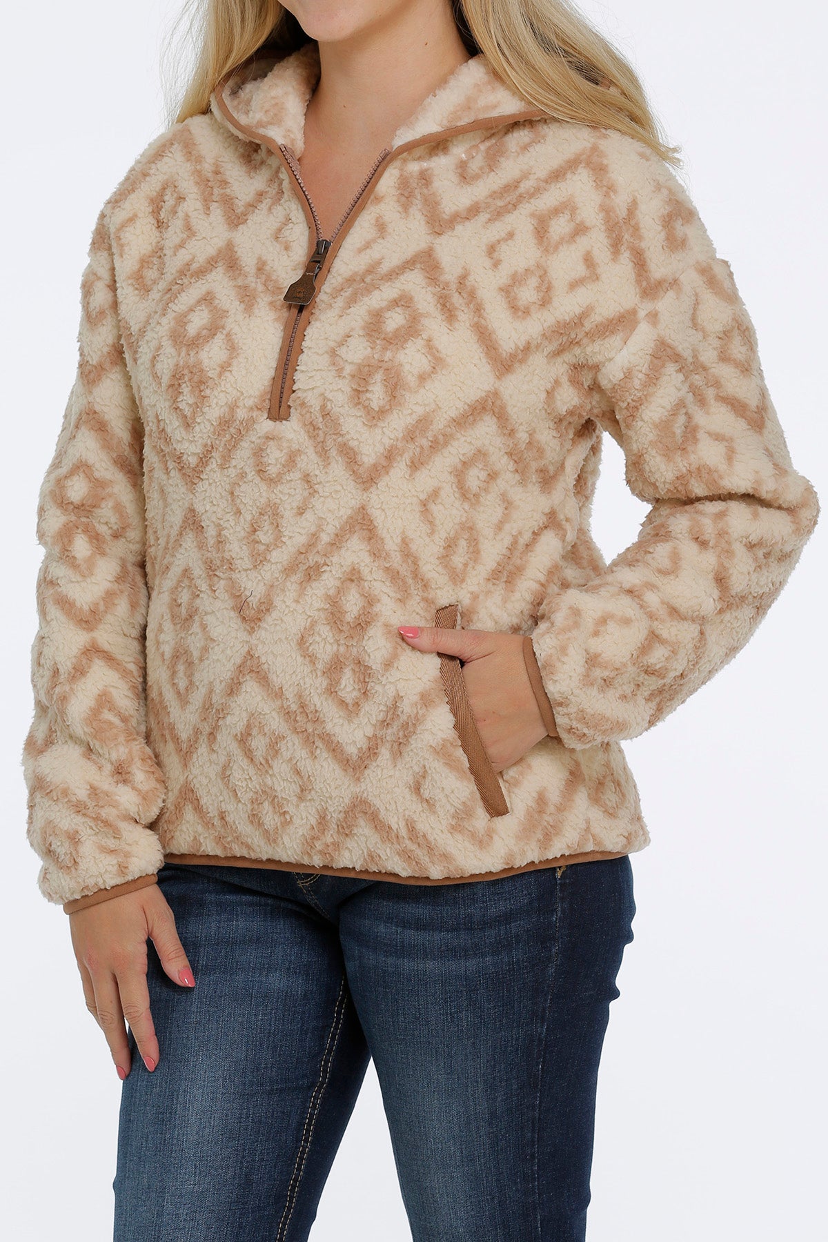 CINCH Women's Sherpa Hoodie Cream Half Zip