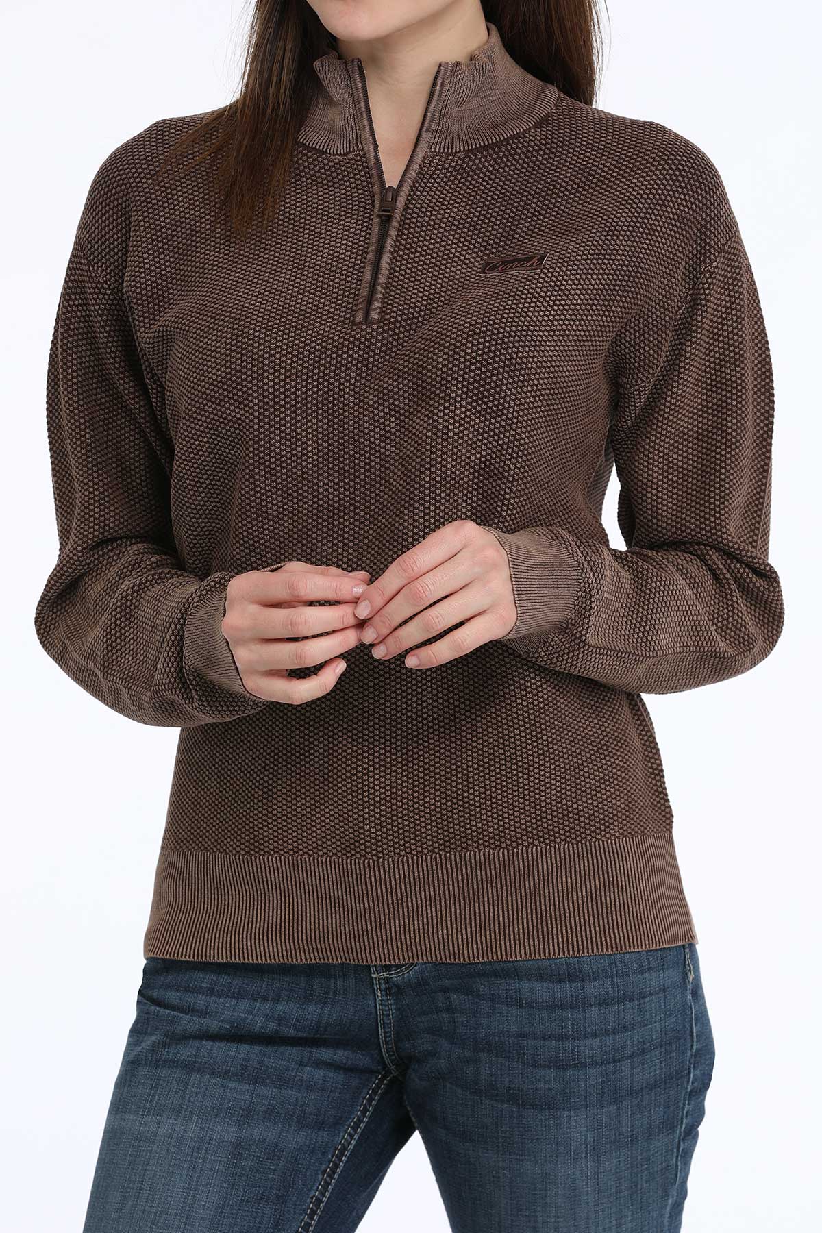 CINCH Women's Brown Quarter Zip Sweater