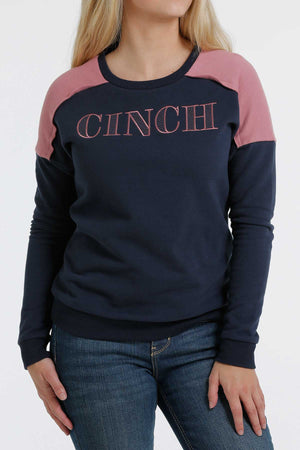 CINCH Women's Navy and Pink Fleece Pullover