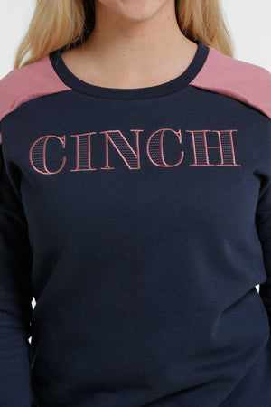 CINCH Women's Navy and Pink Fleece Pullover