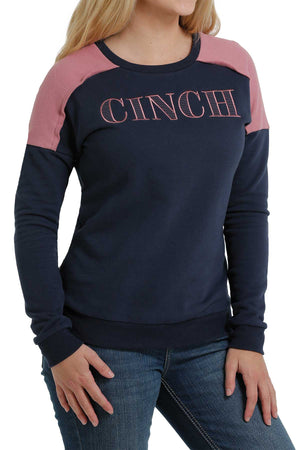 CINCH Women's Navy and Pink Fleece Pullover