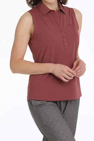 CINCH Women's Sleeveless Polo - Burgundy