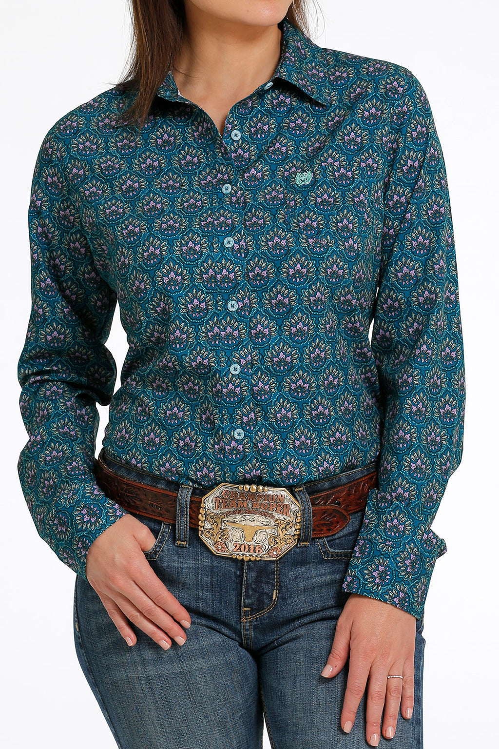 CINCH Women's ARENAFLEX Teal Button-Down Western Shirt