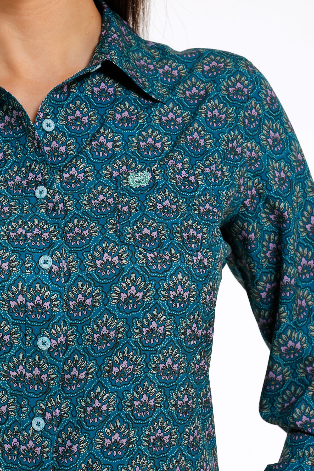 CINCH Women's ARENAFLEX Teal Button-Down Western Shirt