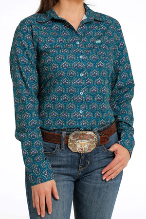 CINCH Women's ARENAFLEX Teal Button-Down Western Shirt