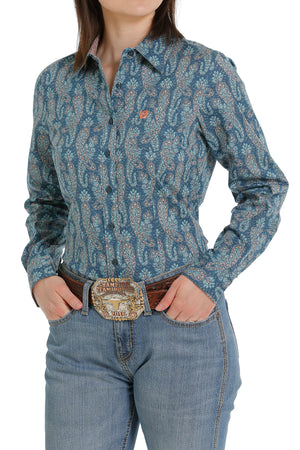 CINCH Women's Blue L/S Print Western Shirt