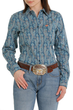 CINCH Women's Blue L/S Print Western Shirt