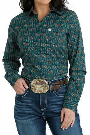 CINCH Women's Teal Button Down Western Shirt