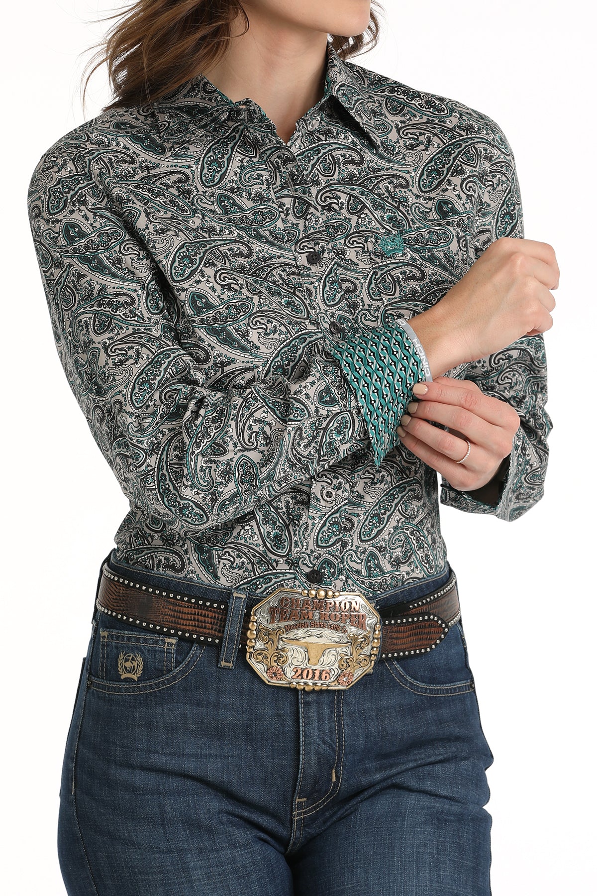 CINCH Women's Gray Paisley Button-Down Western Shirt