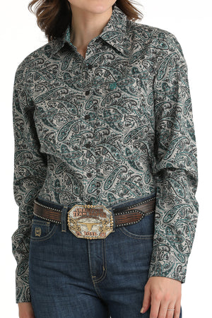 CINCH Women's Gray Paisley Button-Down Western Shirt