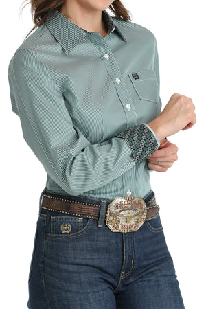 CINCH Women's Teal Tencel Pinstripe Button-Down Western Shirt