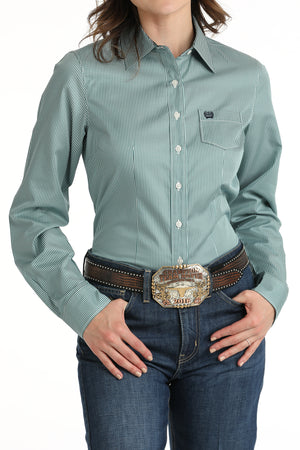 CINCH Women's Teal Tencel Pinstripe Button-Down Western Shirt