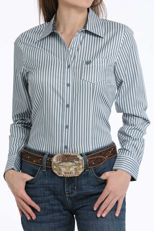 CINCH Women's Blue Striped Button-Down Western Shirt