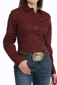 CINCH Women's Burgundy L/S Printed Button Down Western Shirt