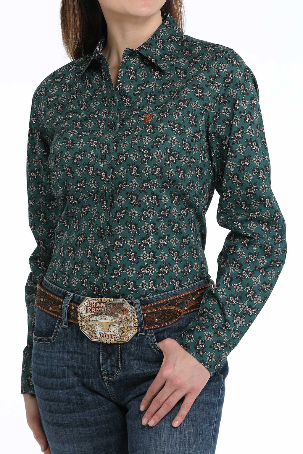 CINCH Women's Green L/S Button-Down Western Shirt